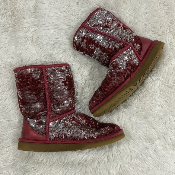 UGG Pink/Silver Sequin Boots EUC woman’s size 7 - Picture 3 of 10